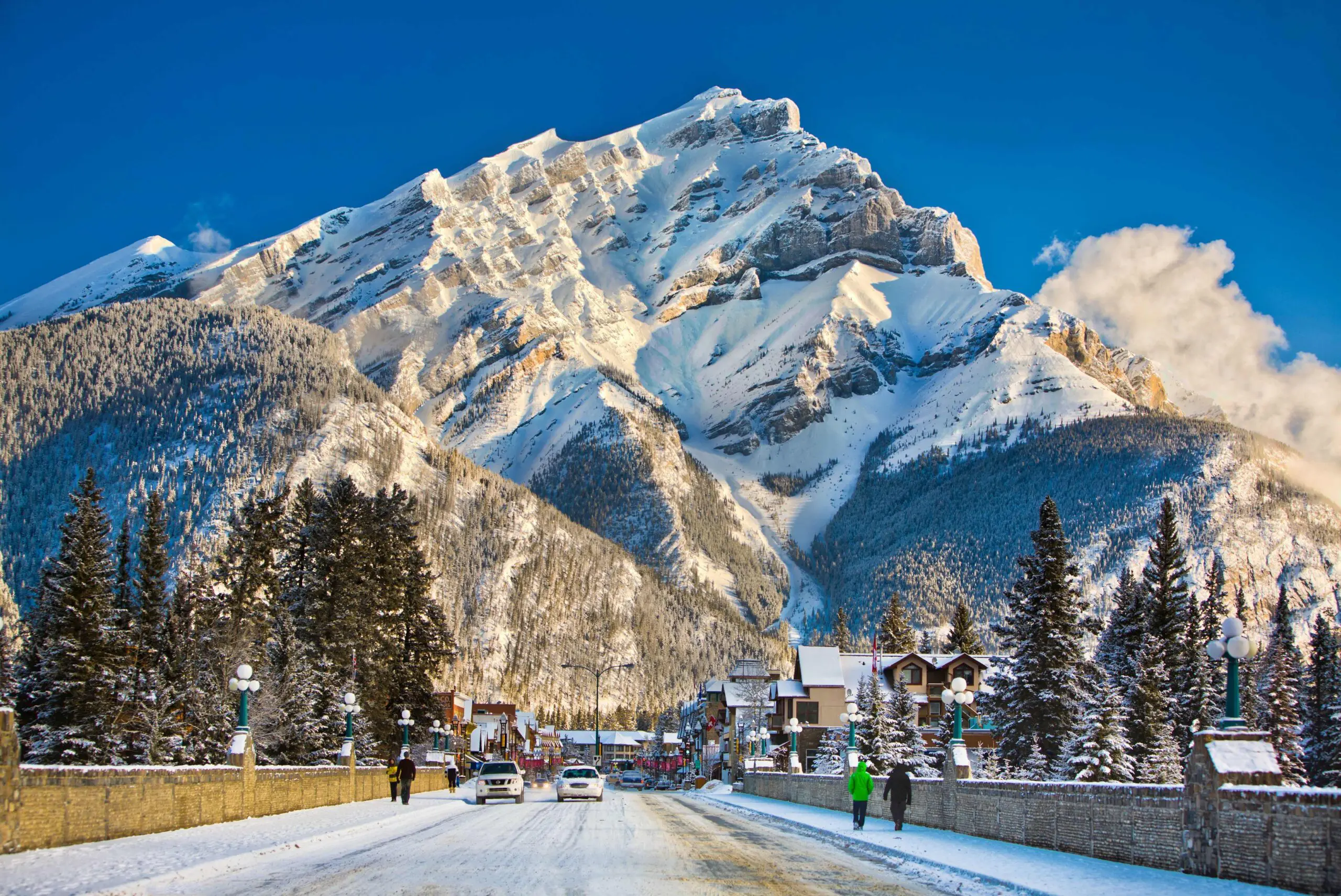 Banff street view of mountain and town