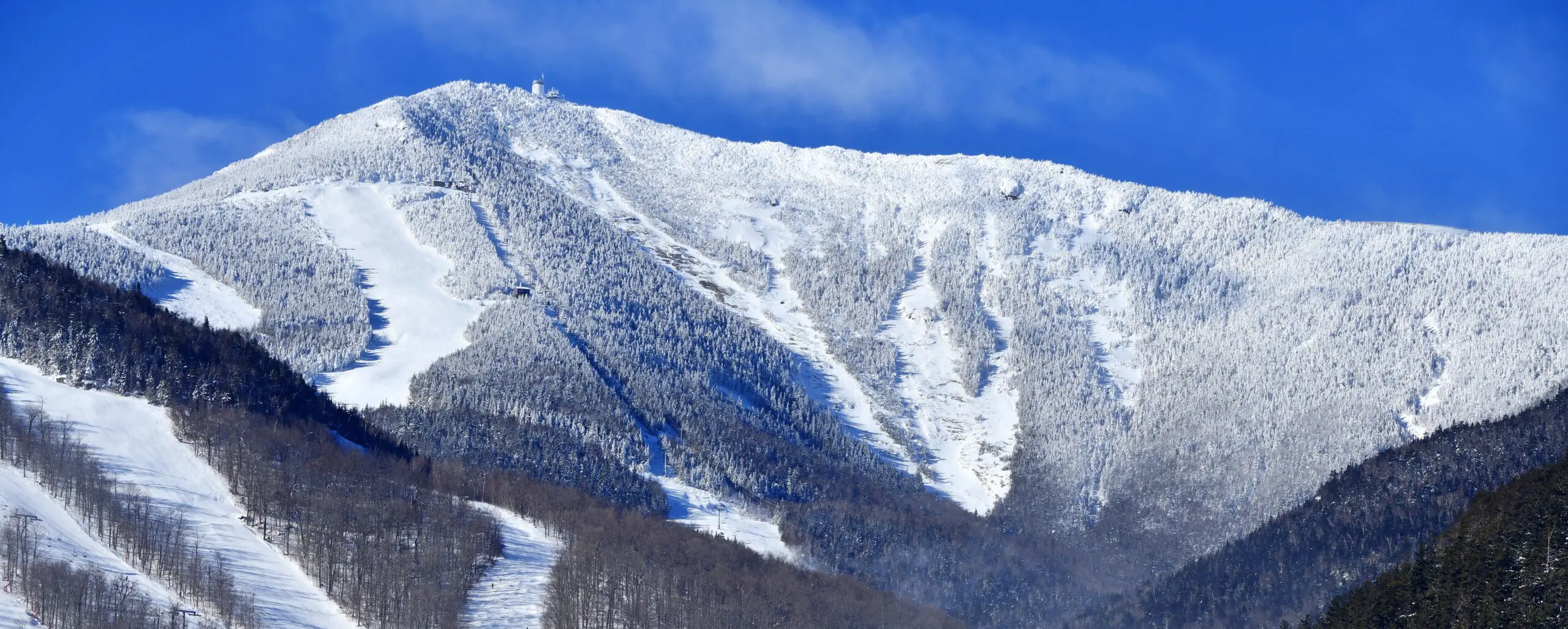 Snow covered Whiteface Mountain ski area in the Adirondack Mountains, New York