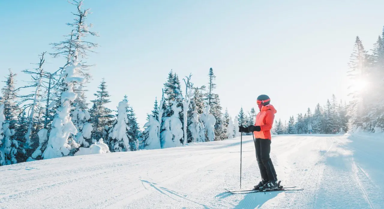 Skiier on a slope in Tremblant Canada