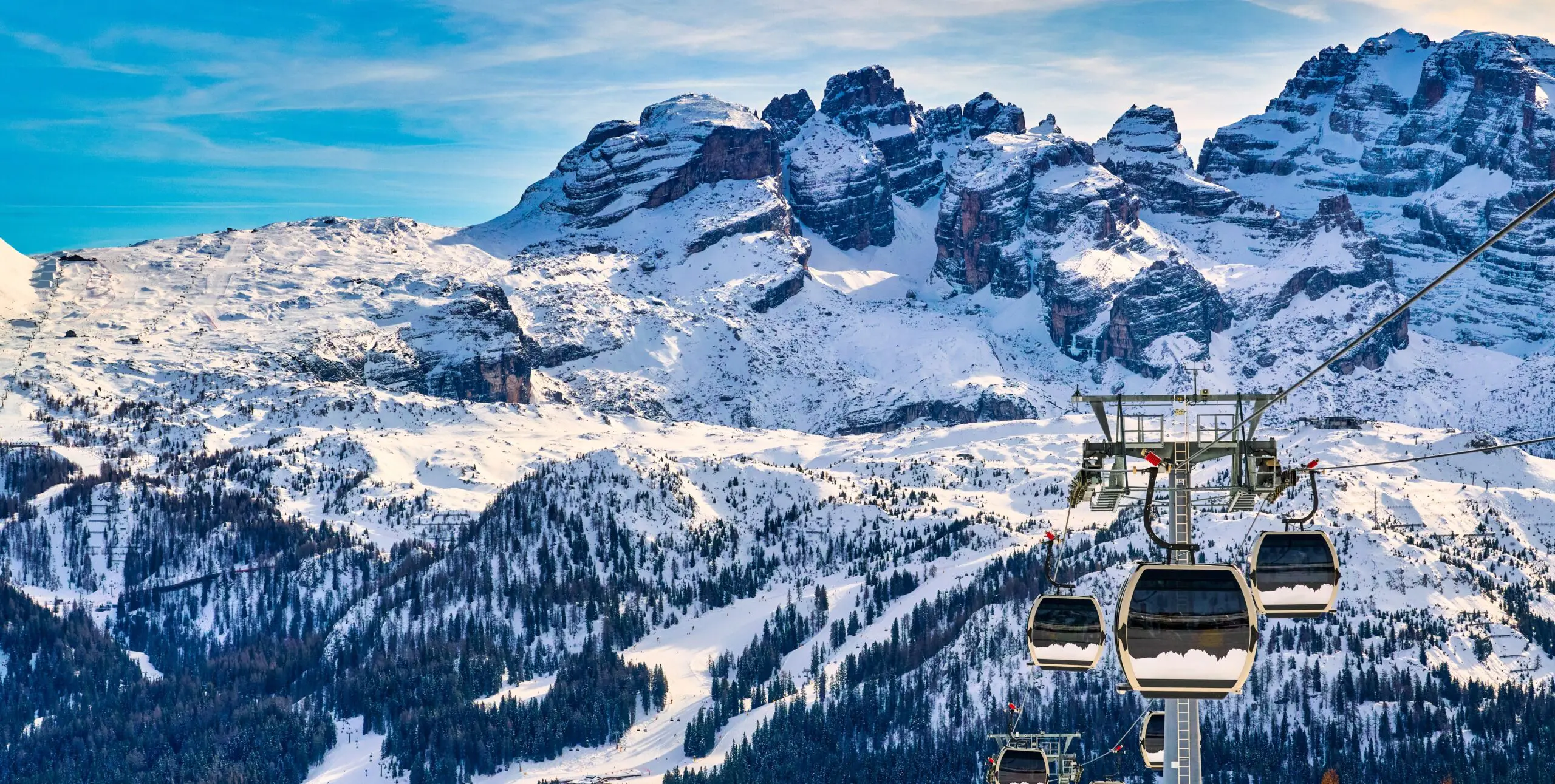 Ski resort Madonna di Campiglio.Panoramic landscape in the winter time of the Dolomite Alps in Madonna di Campiglio. Northern and Central Brenta mountain groups,Italy